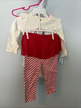 Carter's Red and White Striped Tulle Skirt Leggings